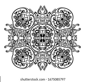 Vector abstract black color decorative floral ethnic ornamental illustration. 