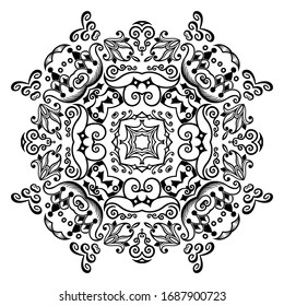Pintura decorativa de color negro vectorial, ornamental con motivos florales. 