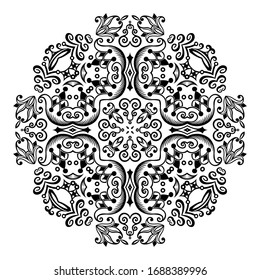 Vector abstract black color decorative floral ethnic ornamental illustration. 