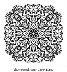 Vector abstract black color decorative floral ethnic ornamental illustration. 