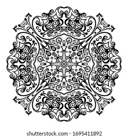 Vektorillustration abstrakte schwarze Farbe dekorative florale ethnische Ziergrafik. 