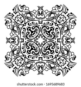Vector abstract black color decorative floral ethnic ornamental illustration. 