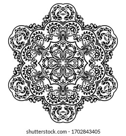 Vector abstract black color decorative floral ethnic ornamental illustration. 