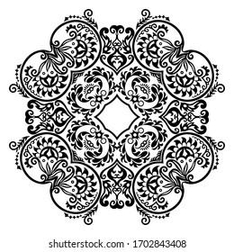 Vector abstract black color decorative floral ethnic ornamental illustration. 