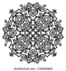 Pintura decorativa de color negro vectorial, ornamental con motivos florales. 