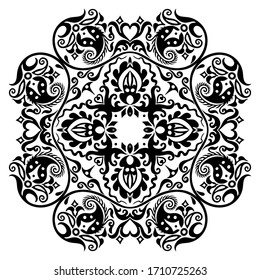 Vector abstract black color decorative floral ethnic ornamental illustration. 