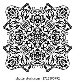 Vector abstract black color decorative floral ethnic ornamental illustration. 