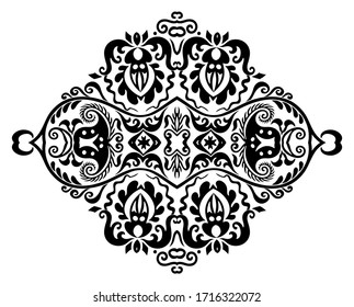Vector abstract black color decorative floral ethnic ornamental illustration. 