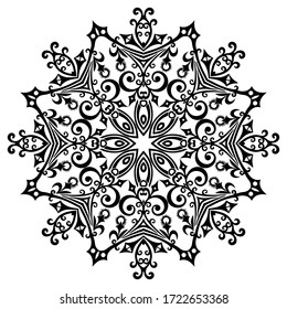 Vector abstract black color decorative floral ethnic ornamental illustration. 