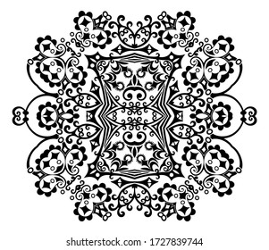 Vector abstract black color decorative floral ethnic ornamental illustration. 