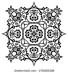 Vector abstract black color decorative floral ethnic ornamental illustration. 