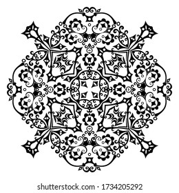 Vector abstract black color decorative floral ethnic ornamental illustration. 
