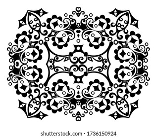Vector abstract black color decorative floral ethnic ornamental illustration. 