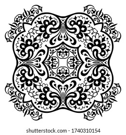 Vector abstract black color decorative floral ethnic ornamental illustration. 