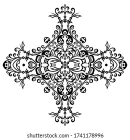 Vector abstract black color decorative floral ethnic ornamental illustration. 
