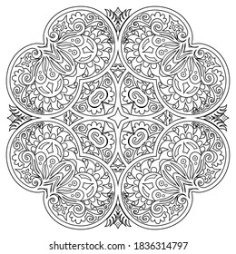 Vector abstract black color decorative floral ethnic round ornamental illustration. 