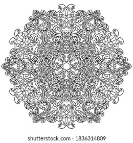 Vector abstract black color decorative floral ethnic round ornamental illustration. 