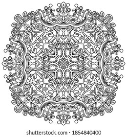 Vector abstract black color decorative floral ethnic round ornamental illustration. 