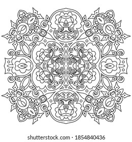 Vector abstract black color decorative floral ethnic round ornamental illustration. 