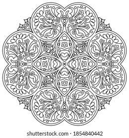 Vector de color negro abstracto decorativo de la ilustración ornamental de la etnia floral floral. 