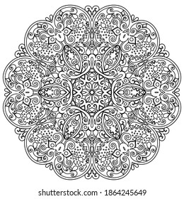 Vector abstract black color decorative floral ethnic round ornamental illustration. 