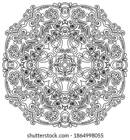 Vector abstract black color decorative floral ethnic round ornamental illustration. 