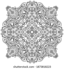 Vector abstract black color decorative floral ethnic round ornamental illustration. 