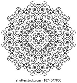 Vector abstract black color decorative floral ethnic round ornamental illustration. 