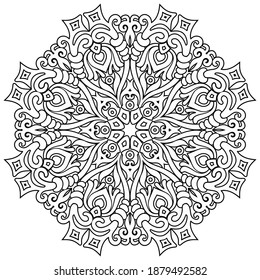 Vector abstract black color decorative floral ethnic round ornamental illustration. 