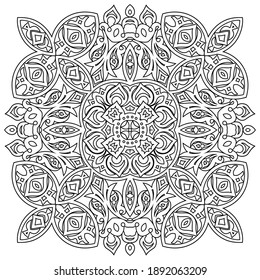 Vector abstract black color decorative floral ethnic round ornamental illustration. 