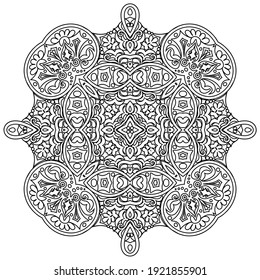 Vector abstract black color decorative floral ethnic round ornamental illustration. 
