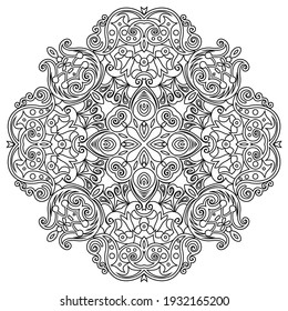 Vector abstract black color decorative floral ethnic round ornamental illustration. 