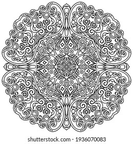 Vector abstract black color decorative floral ethnic round ornamental illustration. 