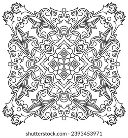 Vector abstract black color decorative floral ethnic ornamental illustration. 