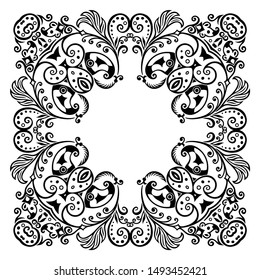 Vector abstract black decorative floral ethnic ornamental illustration. 