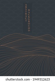 vector abstract black and gold background with stylized mountains and hills, traditional fish scales japanese pattern, luxury dark background