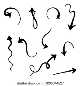 Vector abstract black hand drawn arrows set on white background. Different black Arrows icons,vector set. Elements for business infographic. Up and down trend. Linear abstract arrows.