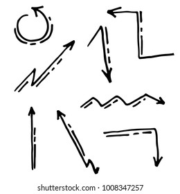 Vector abstract black hand drawn arrows set on white background. Different black Arrows icons,vector set. Elements for business infographic. Up and down trend. Linear abstract arrows.