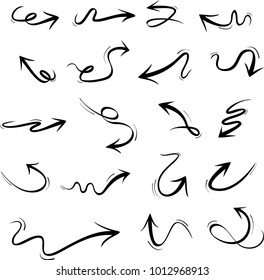 Vector abstract black hand drawn arrows set on white background