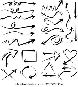 Vector abstract black hand drawn arrows set on white background