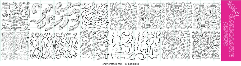 Vector abstract black hand drawn arrows set.Illustration of Grunge Sketch Handmade Vector Arrow Set.Arrow grunge vector.Watercolo