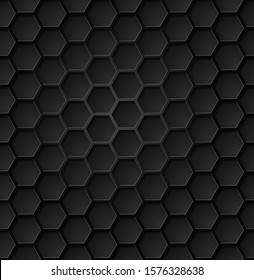 Vector abstract black hexagonal seamless pattern design. Grey tiled honeycombs on dark background eps10.