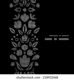 Vector abstract black lace ornamental tulips textile vertical frame seamless pattern background