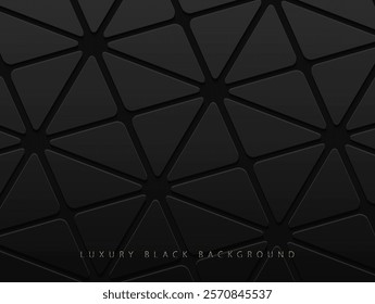 Vector abstract black layered business background with triangles shapes on black. Dark glossy laminate material texture luxury geometric pattern. High-tech banner. Black business cover background