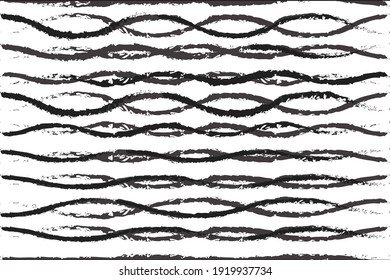 Vector abstract black line like a water wave horizontal with broken and rough  on white background