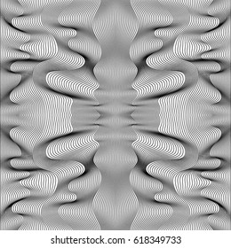 Vector abstract black lines pattern. Waves background with distortion effect. Optical illusion