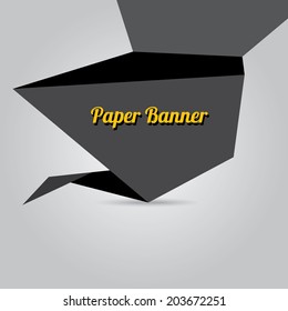 vector abstract black paper banner or origami speech bubble on stylish grey background
