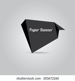 vector abstract black paper banner or origami speech bubble on stylish grey background