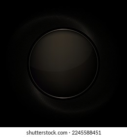 Vector abstract black premium background with golden circle frame. Modern luxurious elegant backdrop in dark color for exclusive posters, banners, invitations, business cards.
