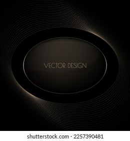 Fondo de la prima negra abstracta vectorial con marco ovalado dorado. Moderno y lujoso telón de fondo en color oscuro para exclusivos afiches, banners, invitaciones, tarjetas de visita.